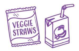 Illustration of veggie straws and juice box