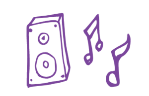 Illustration of speaker and musical notes